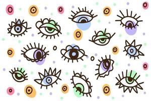 Doodle eyes background, hand drawn set of cute doodles for decoration on a white background vector