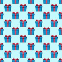 Vector seamless pattern of giftbox on light blue background for textile, clothes, postcards, wallpapers. Christmas and New Year concept
