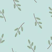 Winter seamless pattern in blue color with fir branches. Minimalist vector background in a hand drawn flat style