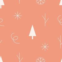 Abstract seamless pattern in peach color with winter forest elements. simple vector background in a flat style