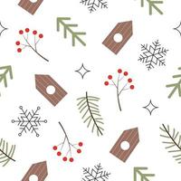 Abstract seamless pattern with winter elements. Vector white background in a flat hand drawn style. Perfect for wrapping paper, scrupbooking, napkins for decoupage or children's design