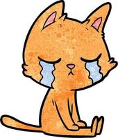 Retro grunge texture cartoon cat crying vector