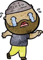 retro grunge texture cartoon man with beard crying vector