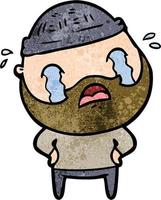 retro grunge texture cartoon man with beard crying vector