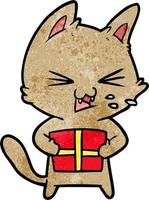 Retro grunge texture cartoon angry cat vector