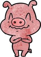 Retro grunge texture cartoon nervous pig vector