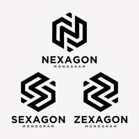 Letter N S Z Monogram Alphabet Hexagon Shape Style Identity Logo Design Vector