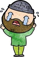 Retro grunge texture cartoon man with beard crying vector