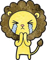 Retro grunge texture cartoon lion crying vector