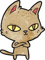 gato de dibujos animados de textura grunge retro mirando fijamente vector