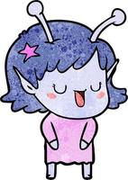 Retro grunge texture cartoon alien girl laughing vector