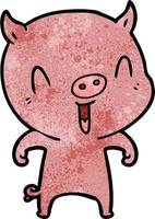 Retro grunge texture cartoon happy pig vector