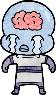 Retro grunge texture cartoon alien creature crying