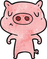 retro grunge texture cartoon happy pig vector