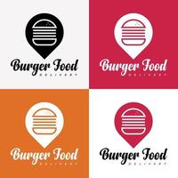 plantilla de logotipo de ubicación de símbolo de entrega en línea de aplicación de restaurante de comida de hamburguesa vector