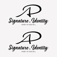 Letter AP Monogram Style Handwriting Signature Identity Elegant Business Logo Design Vector