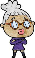 retro grunge texture cartoon girl wearing glasses vector