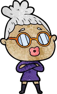 retro grunge texture cartoon girl wearing glasses