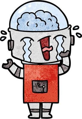 retro grunge texture cartoon robot crying