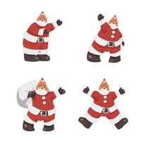 Set of cute chubby santa brown bears cartoon character flat vector illustration. Merry Christmas and Happy New Year.