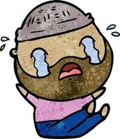 Retro grunge texture cartoon man with beard crying vector