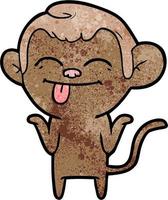 Retro grunge texture cartoon monkey tongue out vector