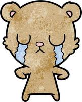 Retro grunge texture cartoon bear crying vector