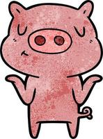 Retro grunge texture cartoon happy pig vector