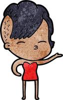 Retro grunge texture cartoon girl squinting vector
