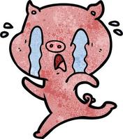 Retro grunge texture cartoon pig crying vector