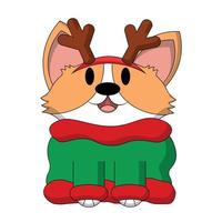 lindo perro corgi en suéter de Navidad. dibujar una ilustración en color vector