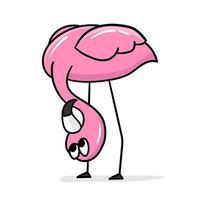 Cute cartoon flamingo with upside down head. Hand drawn style. Element for childrens design. One of the set vector