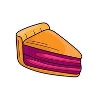 Cute cartoon pie. Cherry or bleuberry pie drawing. Cartoon image of traditional American baked dessert. Isolated vector illustration.