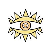 Eye mystic boho symbol. Abstract zen eye sign for design. Doodle simple icon in yellow color on white. vector