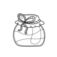 Jar of jam. Coloring page for adult and kids, coloring book. Black and white. Comfort in the house. Hygge. Vector illustration