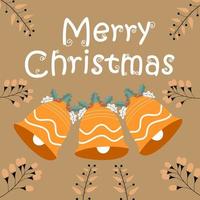 Merry christmas and new year card with cute characters on brown background vector