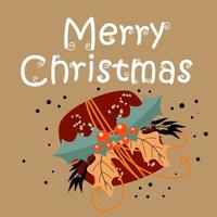 Merry christmas and new year card with cute characters on brown background vector