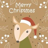 Merry christmas and new year card with cute characters on brown background vector