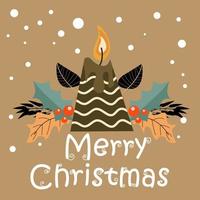 Merry christmas and new year card with cute characters on brown background vector