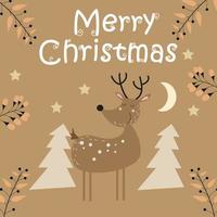 Merry christmas and new year card with cute characters on brown background vector