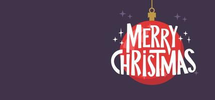 Merry Christmas horizontal banner. Flat design christmas ball. for greeting card or advertising in horizontal design with copy space. vector