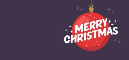 Merry Christmas horizontal banner. Flat design christmas ball. for greeting card or advertising in horizontal design with copy space. vector