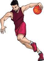 jugador de baloncesto en la camiseta morada, ilustración, vector sobre fondo blanco.