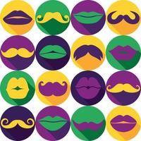 Stikers collection of moustaches and lips. Vector illustration of trend symbols.