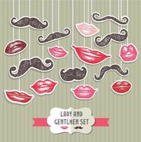 Stickers collection of mustaches and lips. Vector illustration.