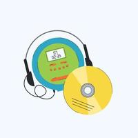 Vector cd player and cd disk in the 1990s style. Retro music illustration.