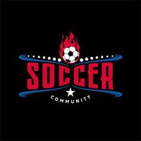 logotipo de deportes de fútbol con diseño de vector de icono de bola en llamas