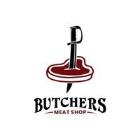 Sword Knife Blade Stab Meat For Slaughterhouse Logo Or Butcher Shop Logo Design vector