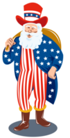 papai noel vestido com bandeira americana estrelas e listras png