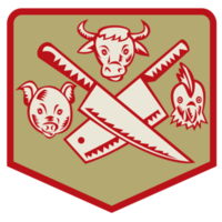 Cow,pig and chicken with crossed butcher knife png